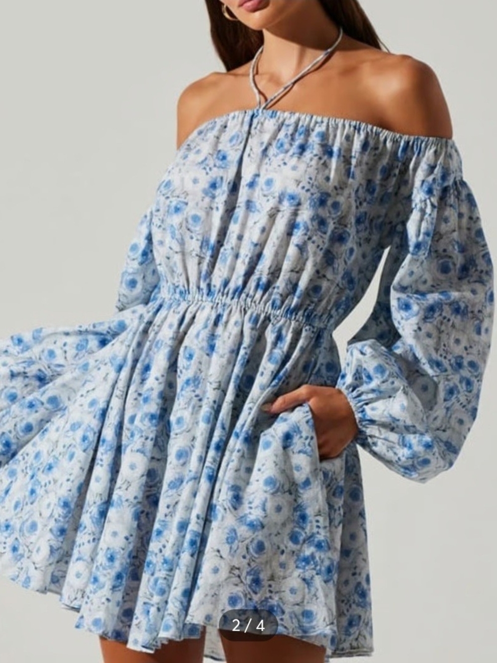 Astr Light Blue Floral Off-Shoulder Mini Dress